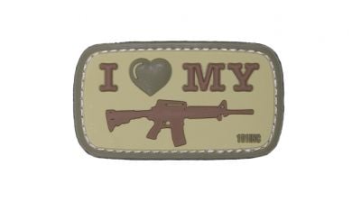 101 Inc PVC Velcro Patch "I Love My M4" (Tan) - Detail Image 1 © Copyright Zero One Airsoft