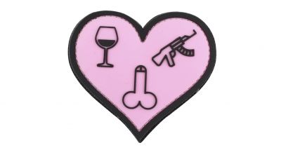 101 Inc PVC Velcro Patch "Love, Wine, Sticks & Guns" (Pink)