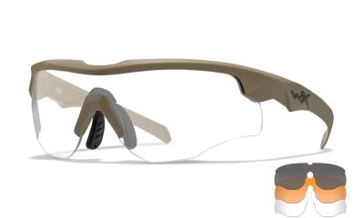 Wiley X ROGUE COMM Glasses with Tan Frame & Grey/Clear/Rust Lenses - Detail Image 1 © Copyright Zero One Airsoft