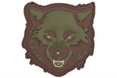 101 Inc PVC Velcro Patch "Wolf" (Olive) - Detail Image 1 © Copyright Zero One Airsoft