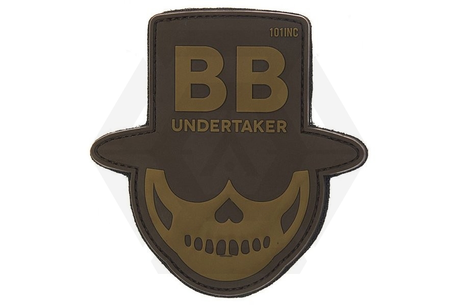 101 Inc PVC Velcro Patch "BB Undertaker" (Brown) - Main Image © Copyright Zero One Airsoft