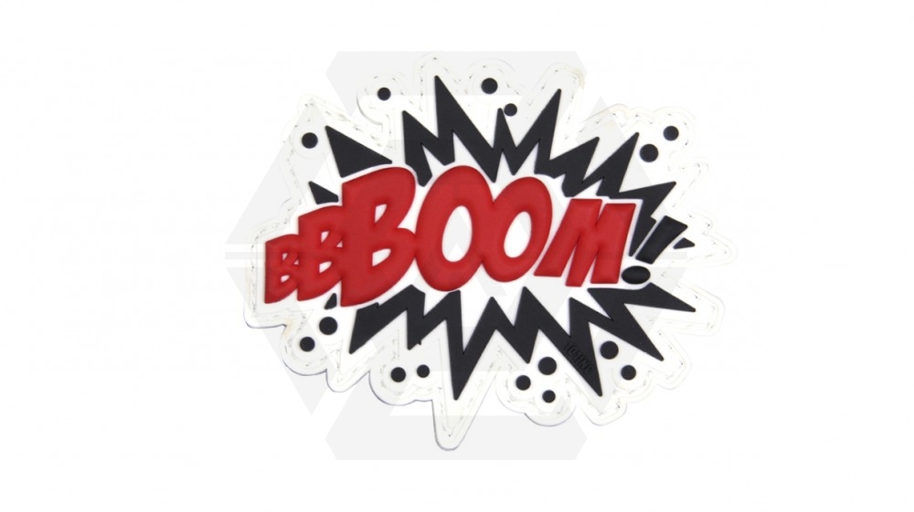 101 Inc PVC Velcro Patch "BOOM!" (Red) - Main Image © Copyright Zero One Airsoft