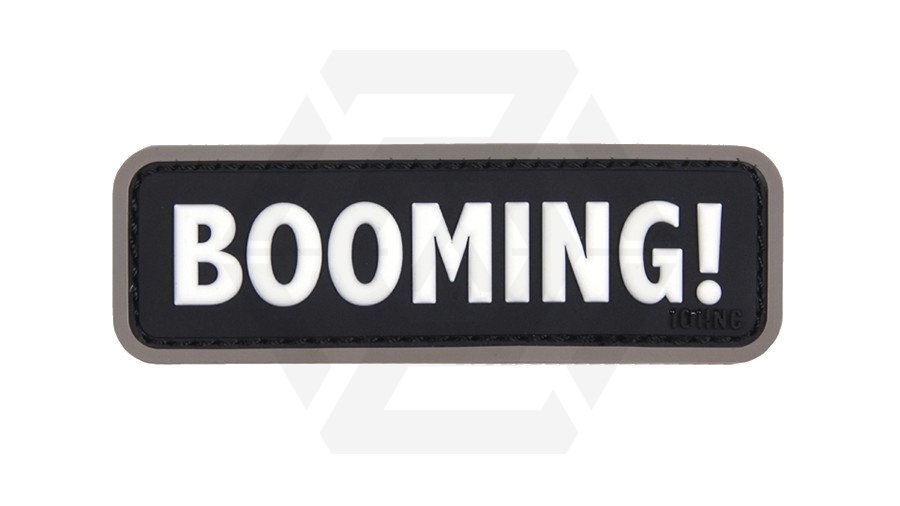 101 Inc PVC Velcro Patch "Booming!" (Black) - Main Image © Copyright Zero One Airsoft